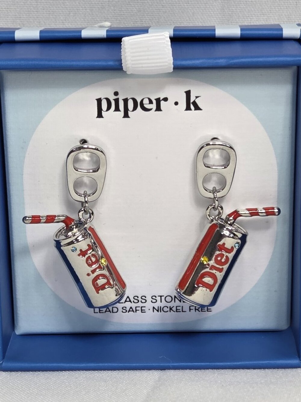 Piper K Diet Coke Can Dangle Earrings Silver Red Enamel Soda Tab Novelty NIB